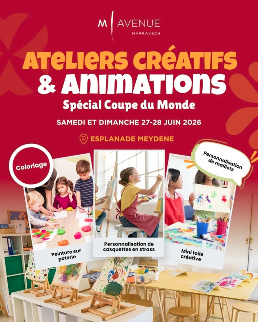 Affiche des ateliers créatifs et animations à M Avenue Marrakech, 27-28 juin 2026