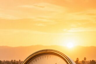 Horloge au coucher du soleil à Marrakech, retour à l'heure GMT le 20 septembre