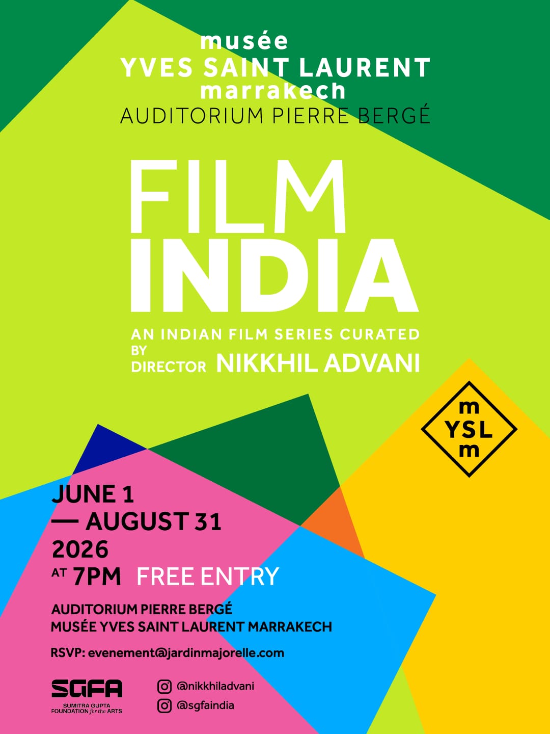 Affiche Film India, cycle de cinéma indien au Musée Yves Saint Laurent Marrakech