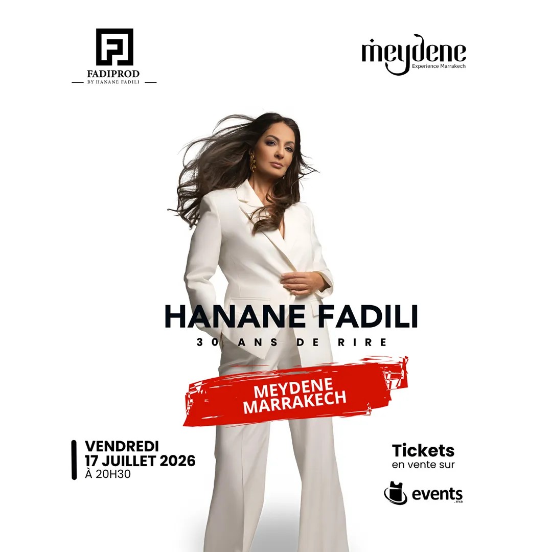 Affiche du spectacle Hanane Fadili 30 ans de rire au Meydene, Marrakech