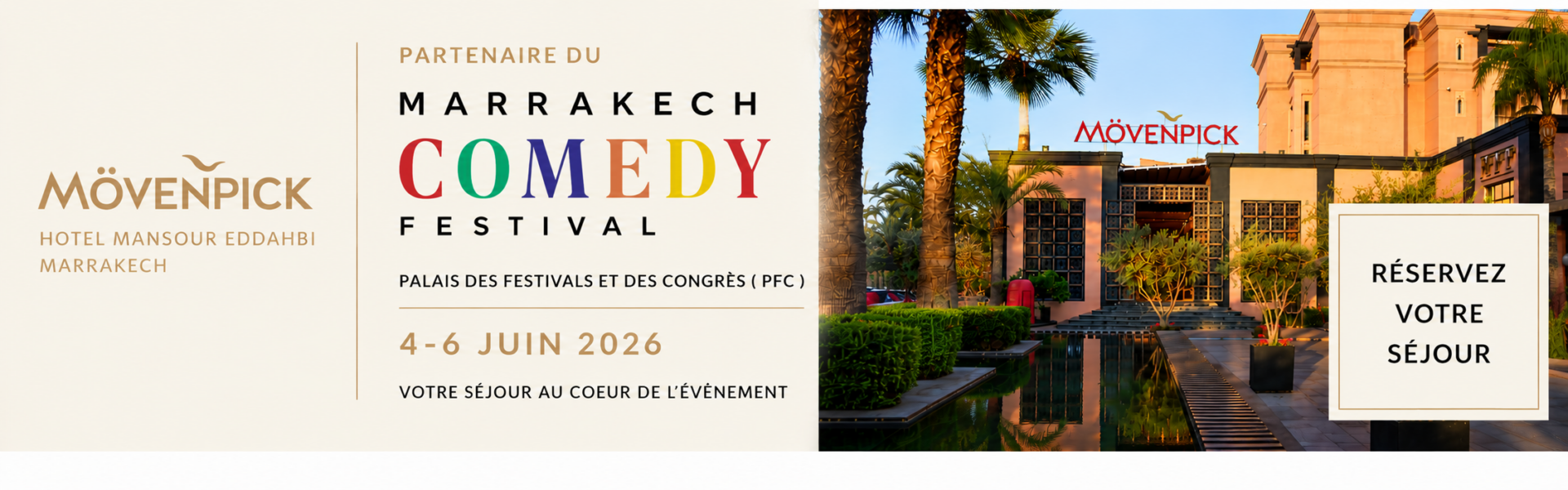 Mövenpick Hotel Mansour Eddahbi Marrakech, partenaire du Marrakech Comedy Festival – Réservez votre séjour