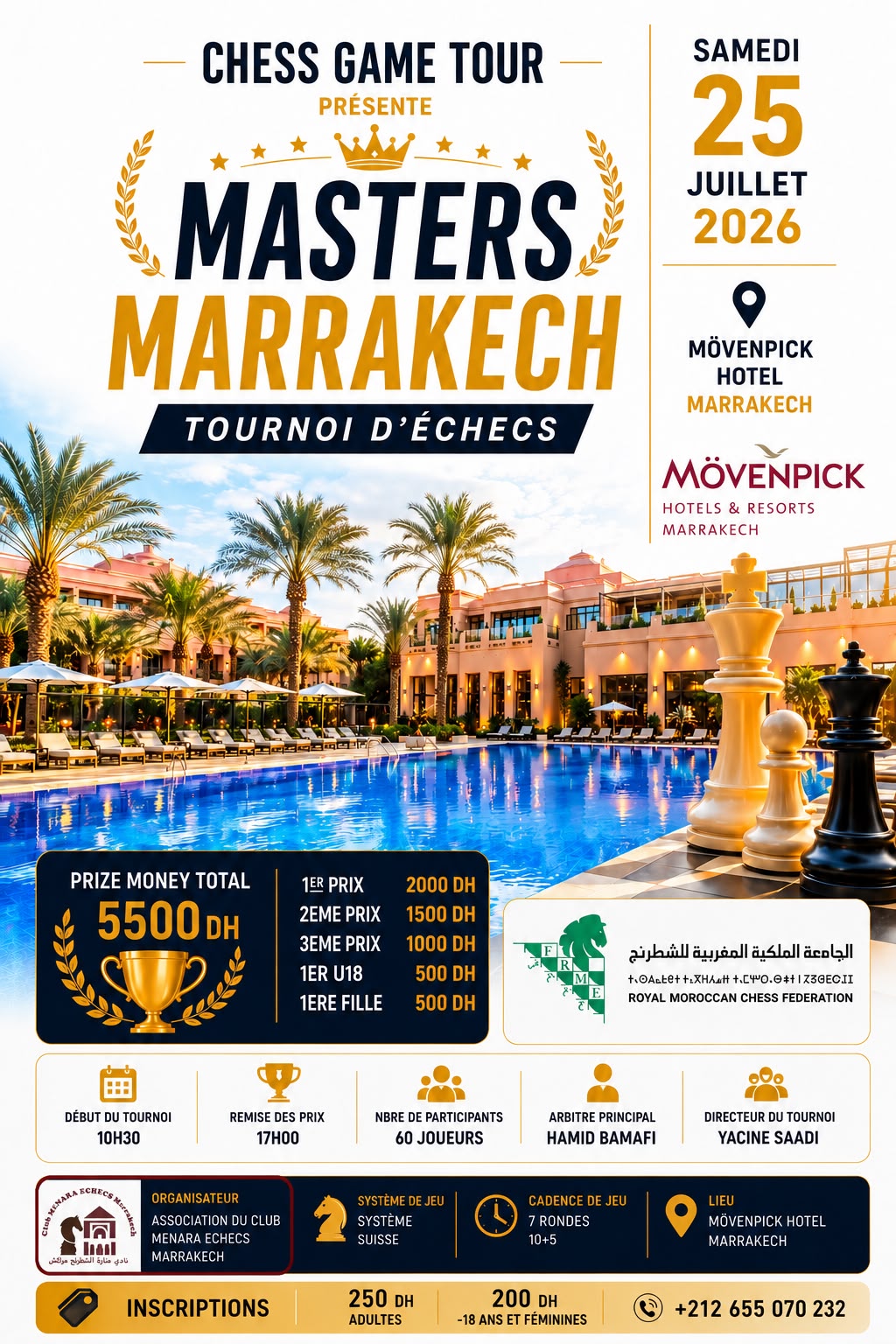 Affiche Chess Game Tour Masters 4, tournoi d’échecs au Mövenpick Hotel Mansour Eddahbi Marrakech le 25 juillet 2026