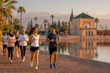 Coureur sur route au petit matin à Marrakech en été