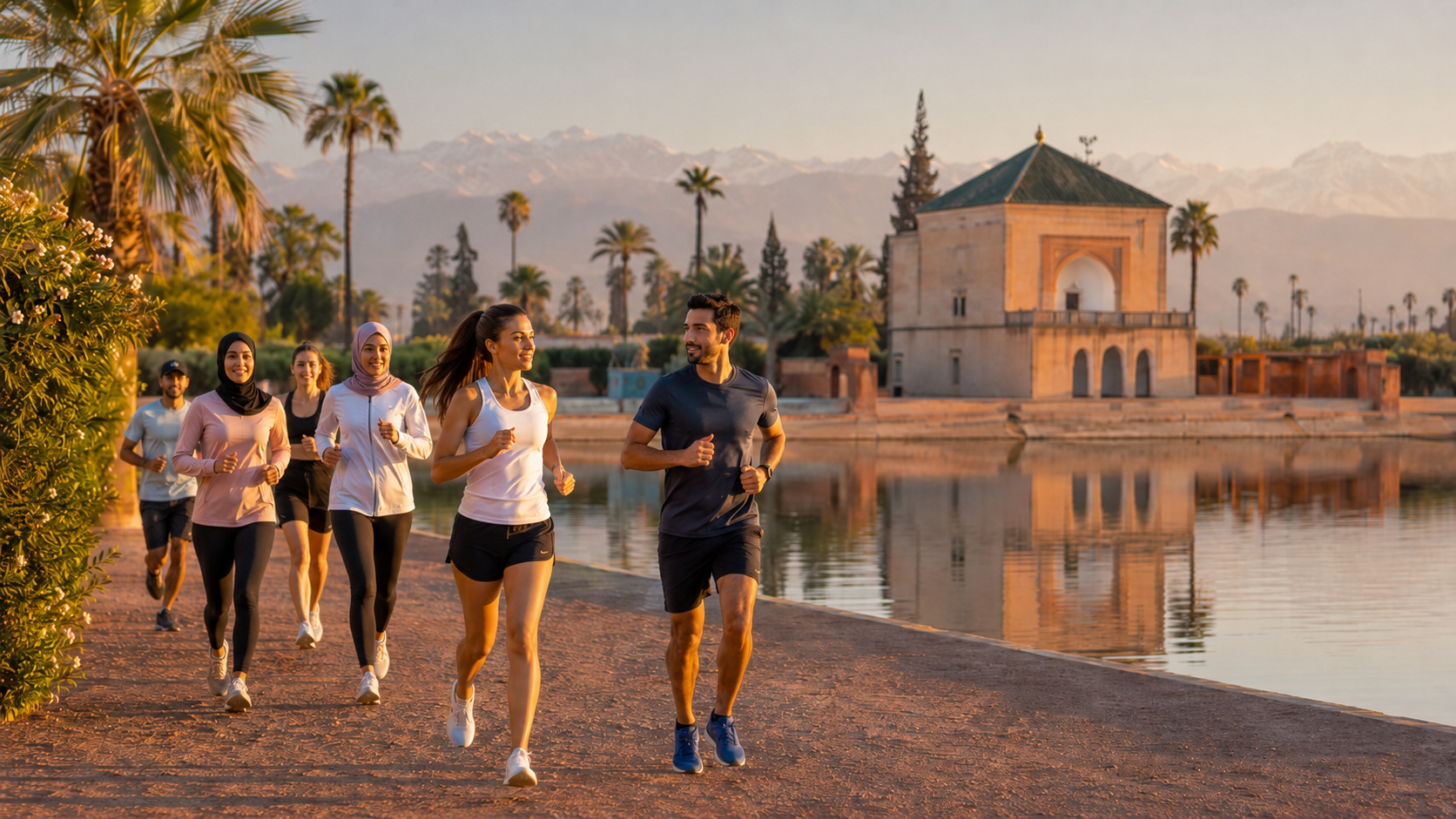 Coureur sur route au petit matin à Marrakech en été