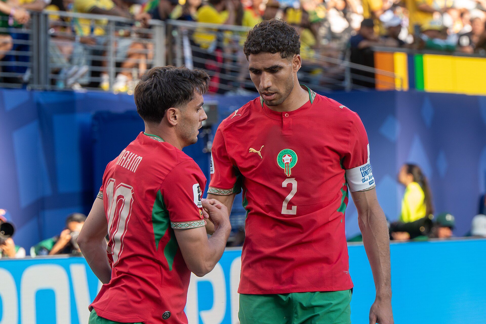 Brahim Díaz et Achraf Hakimi lors de Brésil-Maroc, 13 juin 2026