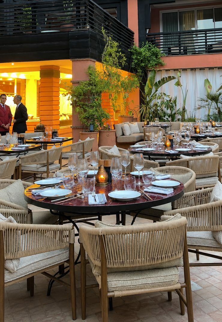 Terrasse de Beefbar Marrakech dans le patio de l'Hôtel & Ryads Barrière Le Naoura
